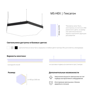 Фото Cветодиодный фигурный светильник MS-HEX Гексагон 1900mm 330W 3000/4000/6000K